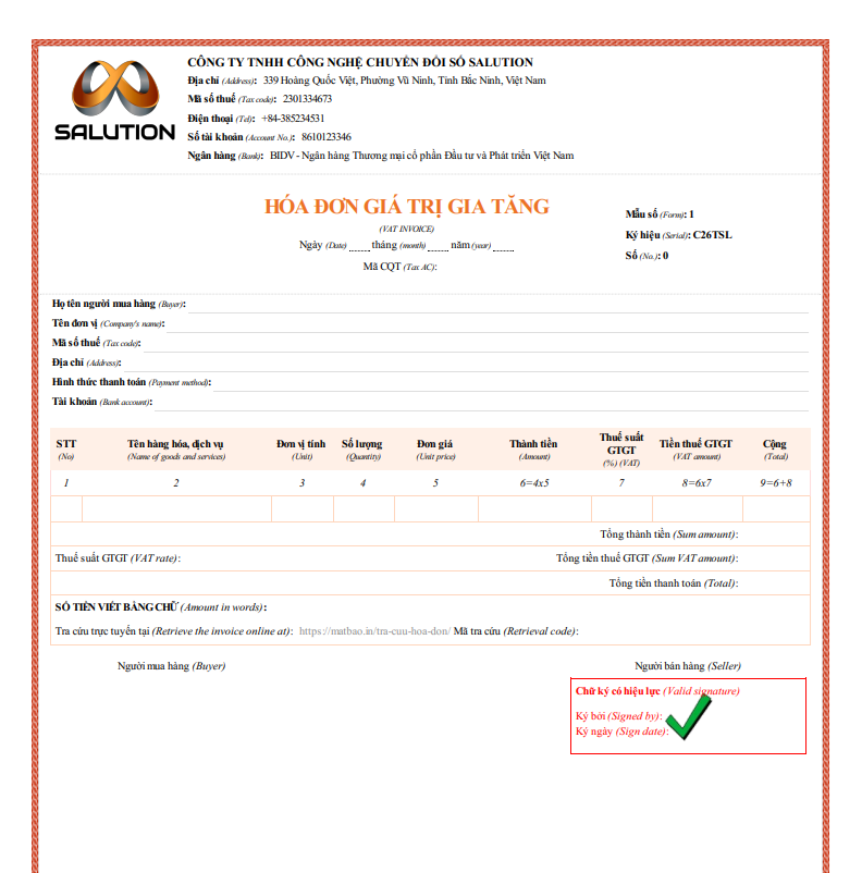 Xuất hóa đơn VAT công ty (8%) đầy đủ